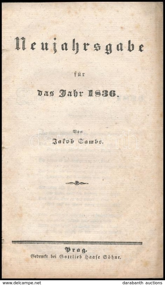 1836 Sambs, Jacob: Neujahrsgabe Für Das Jahr 1836. Prag, Gottlieb Haase Söhne. Humoros évkönyvecske, 25 P. - Zonder Classificatie