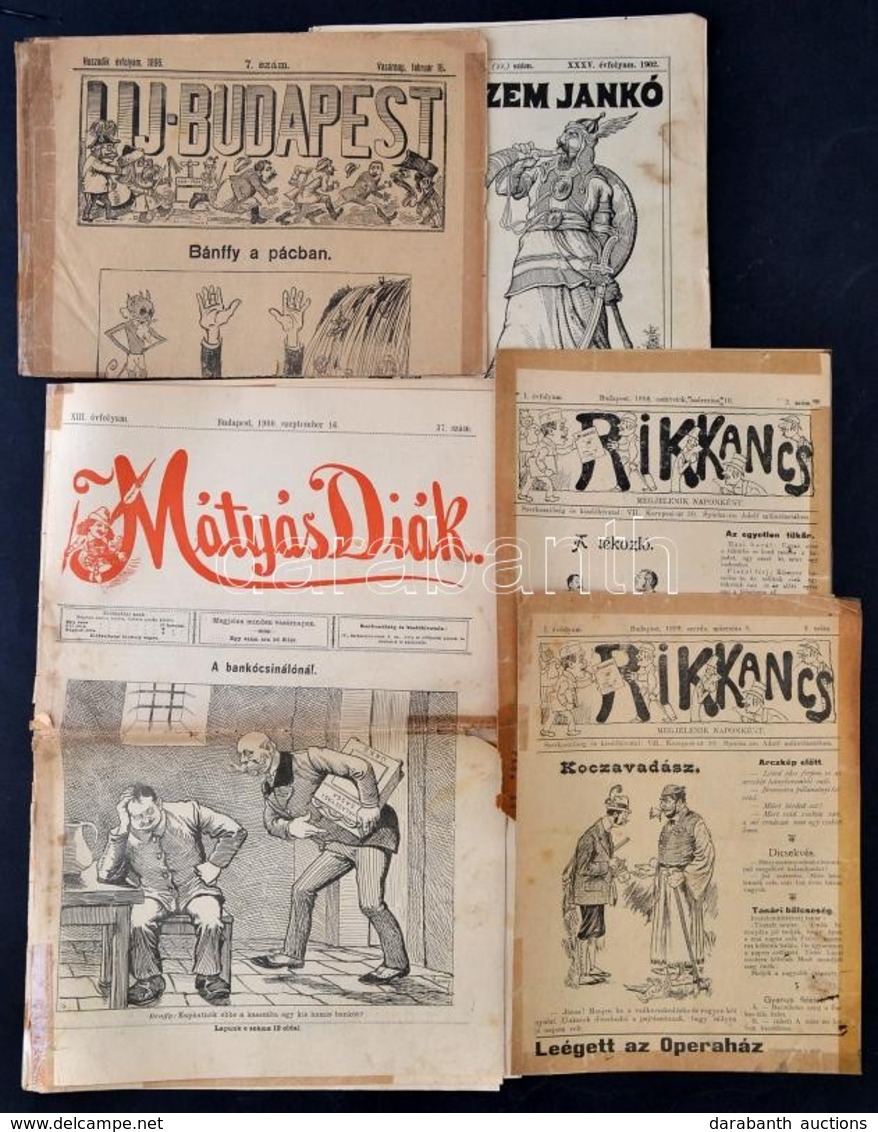 1896-1902 6 Db Vicc újság: Uj Budapest, 1896. Február 16., Rikkancs, I. évf. 2.,3. Szám, Mátyás Diák 1900. Szeptember 16 - Non Classés