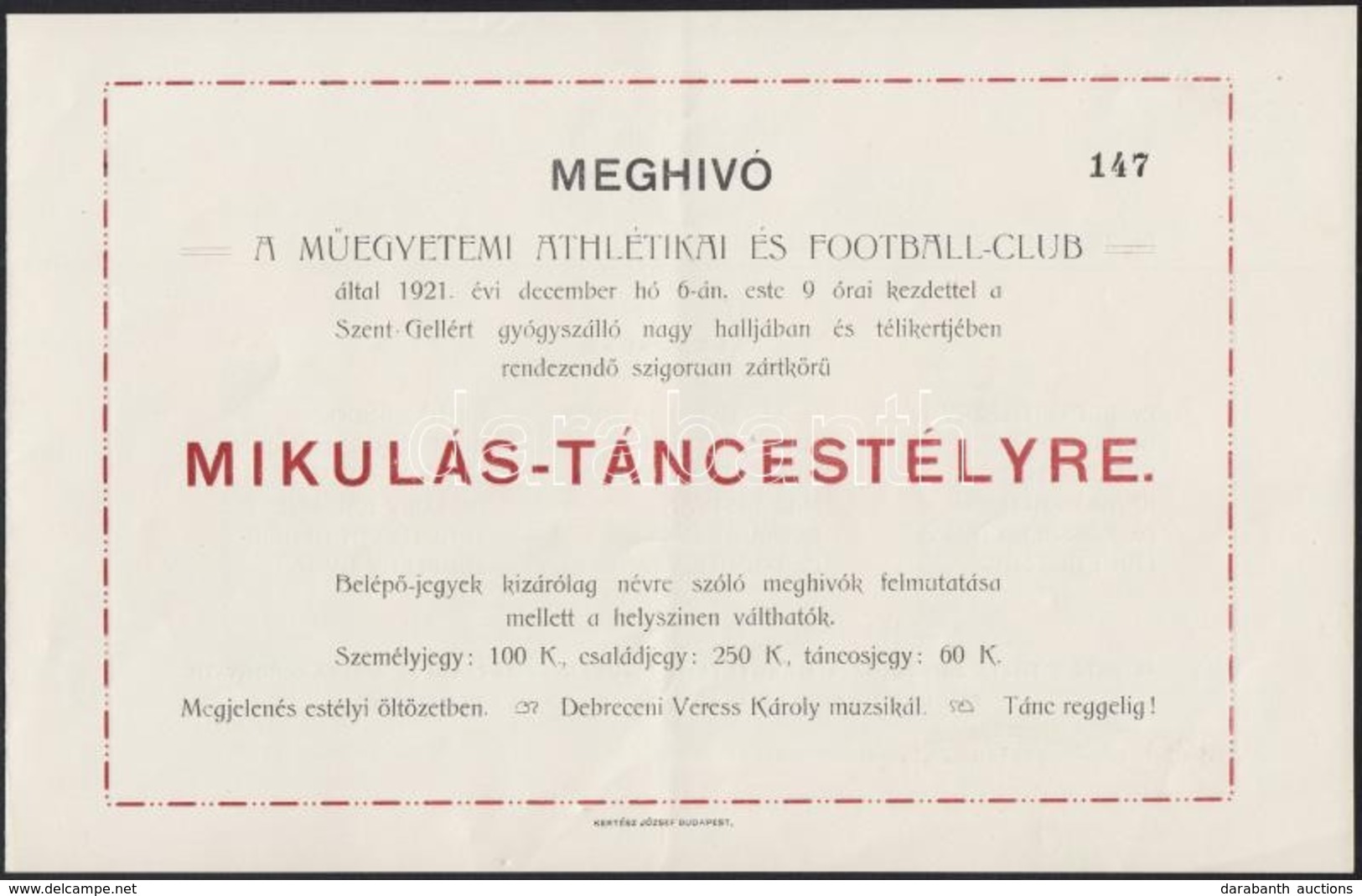 1921-1924 Meghívó A Műegyetemi Athlétikai és Football-Club Mikulás-táncestélyére, Borítékkal, 2 Db - Non Classificati
