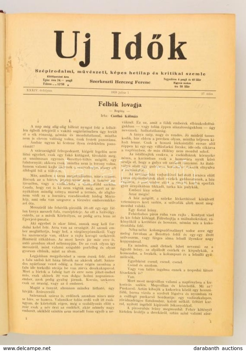 1928 Uj Idők. XXXIV. évfolyam Második Fele Bekötve Szerk.: Herczeg Ferenc. Félvászon-kötésben - Non Classés