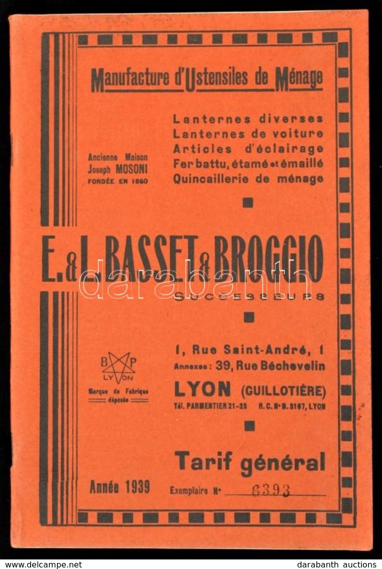 1939 E.&L. Basset & Broggio Lámpák, Edények, Háztartási Eszközök Katalógusa. Sorszámozott. 144p. / Kitchenware Catalogue - Non Classificati