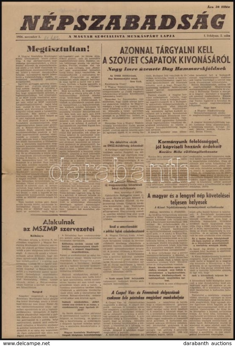 1956 Népszabadság. A Magyar Szocialista Munkáspárt Lapja. I. évf. 2 Sz., 1956. November 3., Szakadozott. - Non Classificati