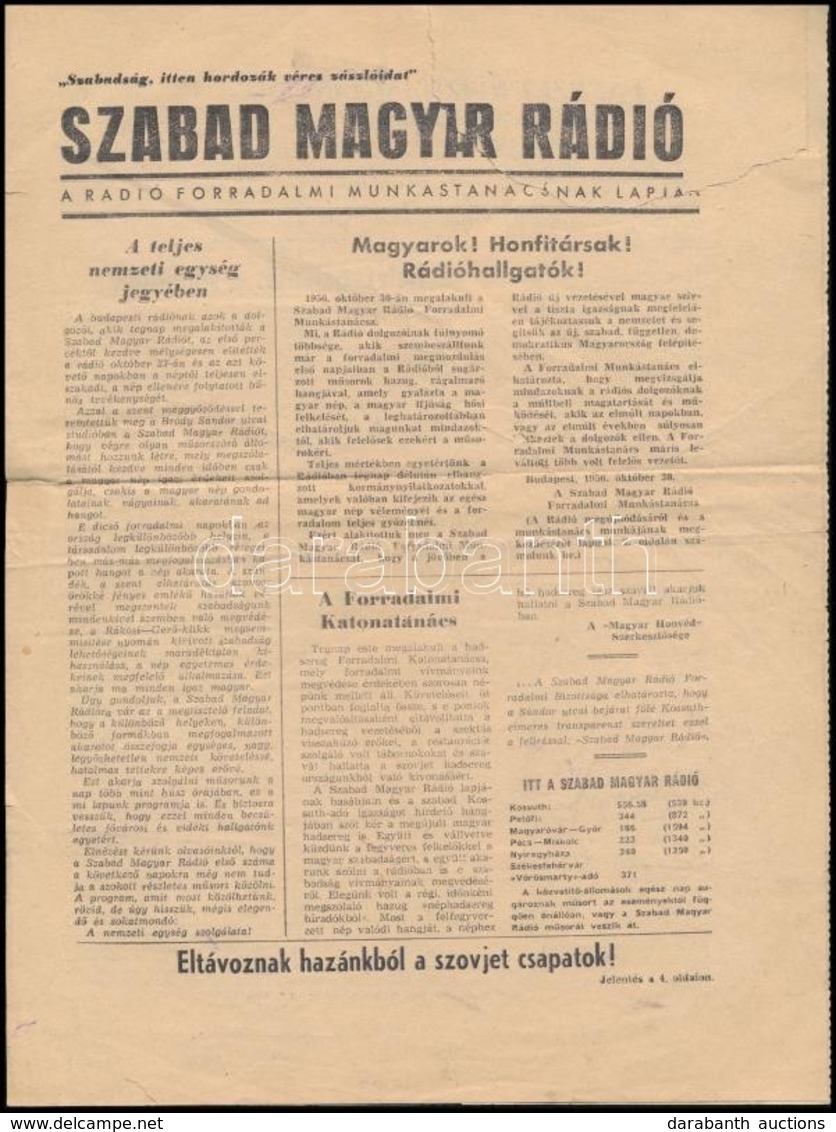 1956 Szabad Magyar Rádió. A Rádió Forradalmi Munkástanácsának A Lapja. Szerk.: Tóth György. 1956. Okt. 30. Bp., Athenaeu - Non Classificati