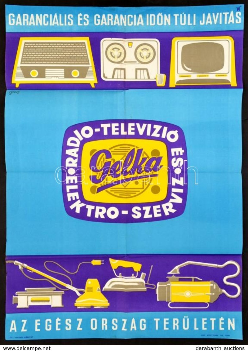 Cca 1960 Gönczi-Gebhardt Tibor (1902-1994): Gelka (Gépipari Elektromos Karbantartó Vállalat) Reklámplakát, Hajtott, 82×5 - Autres & Non Classés