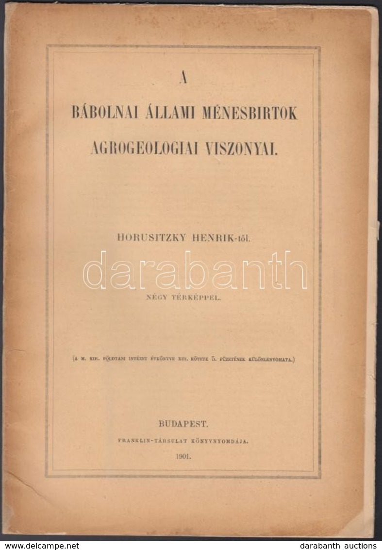 Horusitzky Henrik: A Bábolnai állami Ménesbirtok Agrogeologiai Viszonyai. M. Kir. Földtani Intézet évkönyve XIII. Kötete - Non Classificati