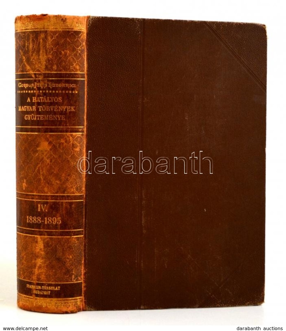 1888-1895 évi Törvényczikkek. (Magyar Törvénytár. Corpus Juris Hungarici). Bp., 1912 Franklin. Félbőr Kötésben - Non Classés