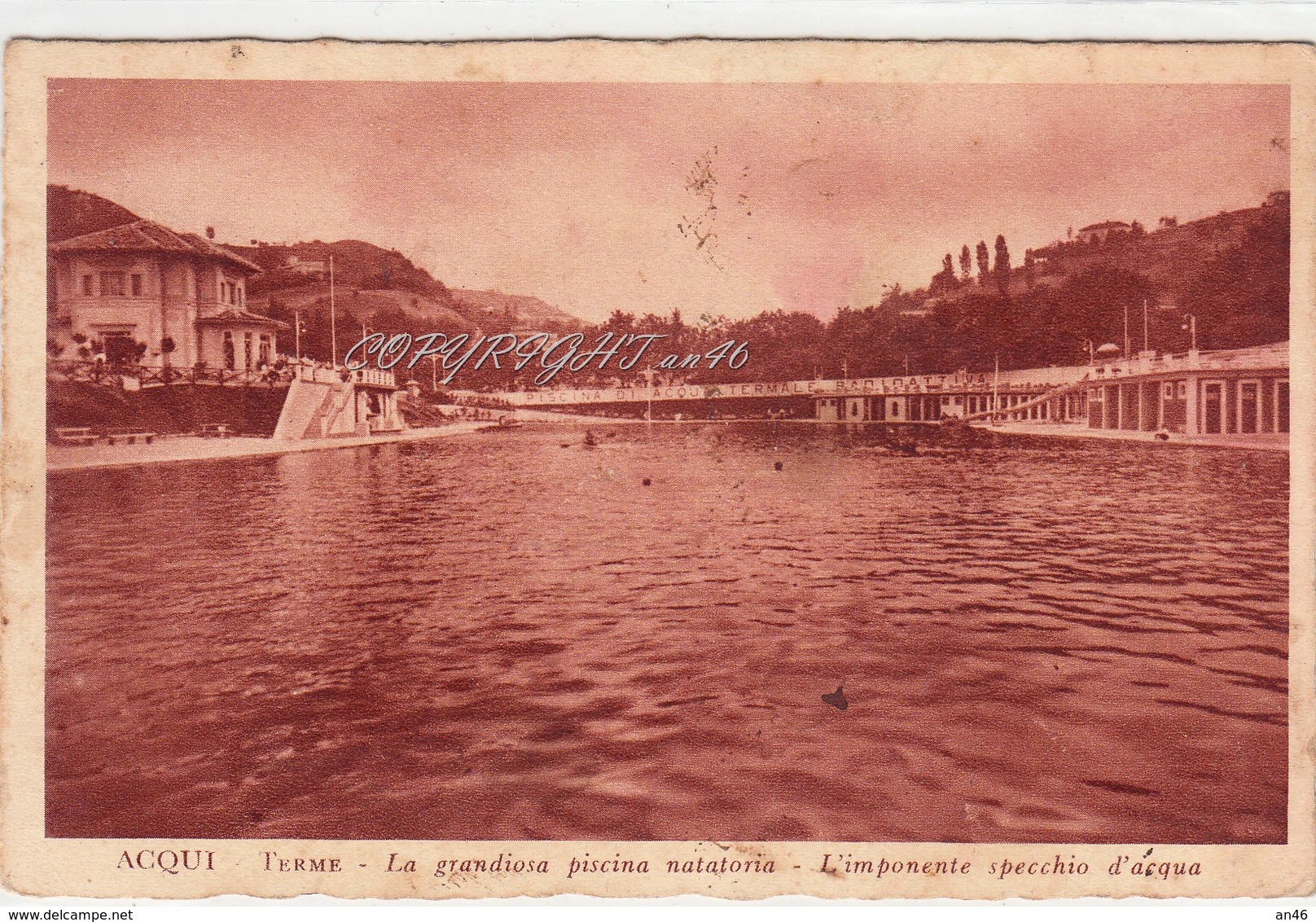 Acqui_Terme_La Grandiosa Piscina Natatoria-Timbro: "Albergo Pace"-Vg 1935-Integra E Originale 100%an1 - Alessandria