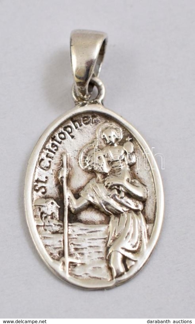 Ezüst(Ag) Szent Kristóf Függő, Jelzett, 2,7×1,5 Cm, Nettó: 1,4 G - Autres & Non Classés