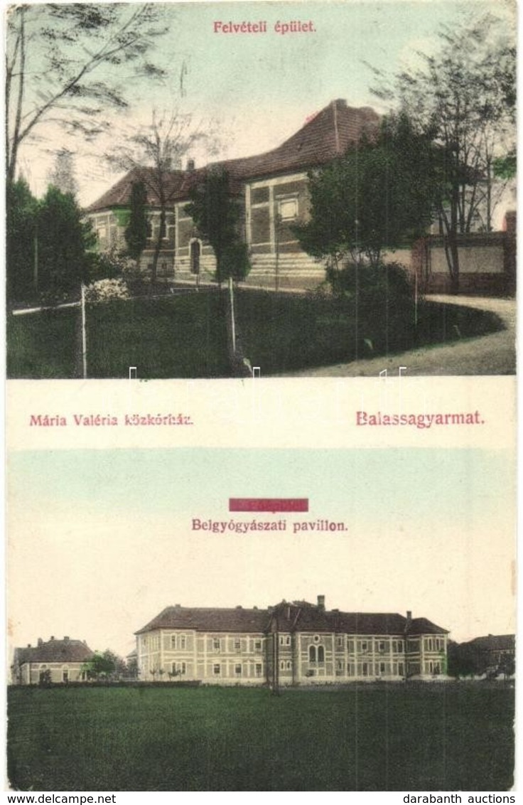 T2 Balassagyarmat, Mária Valéria Kórház, Felvételi épület, Belgyógyászati Pavilon + 1913 Bátorfalu Postai ügynökségi Pec - Zonder Classificatie