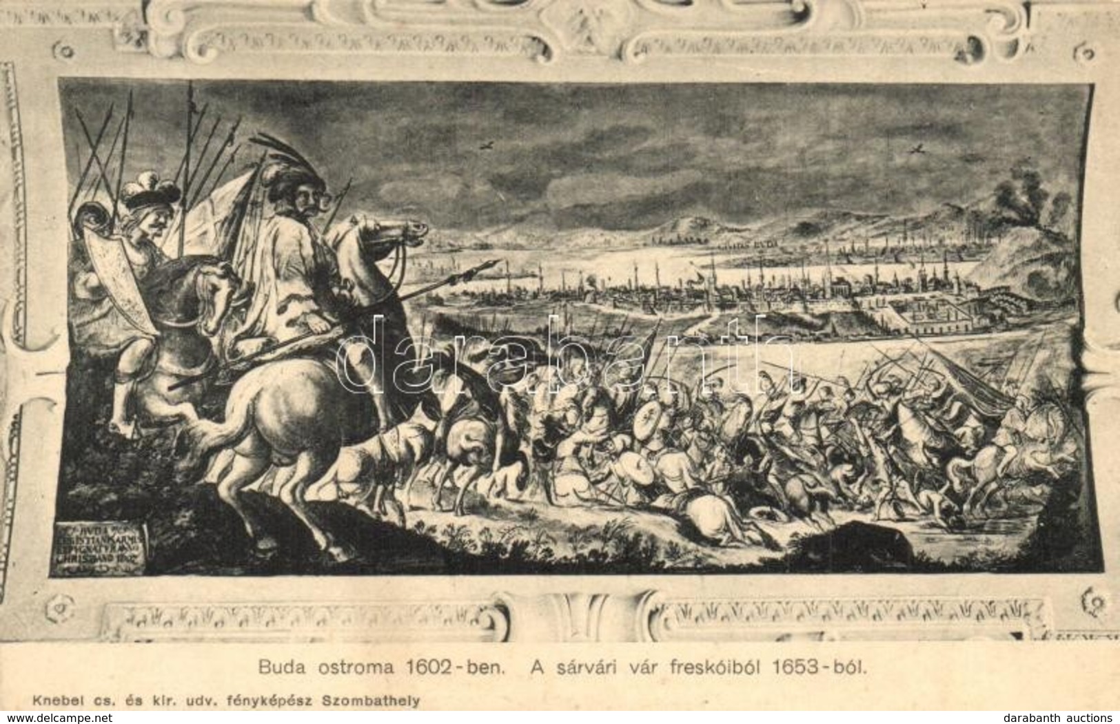 ** T1 Budapest, Buda Ostroma 1602-ben. A Sárvári Vár Freskóiból 1653-ból. Knebel Cs. és Kir. Udv. Fényképész - Non Classés