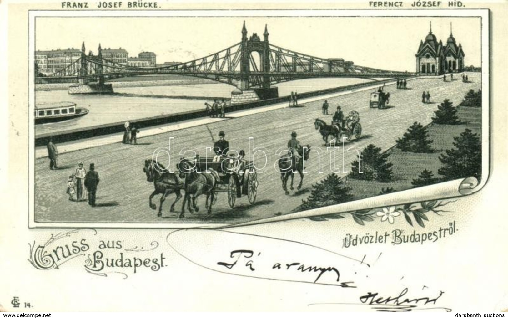 T2/T3 1898 Budapest, Ferenc József Híd, Lovas Hintó. Floral Litho (EK) - Non Classés