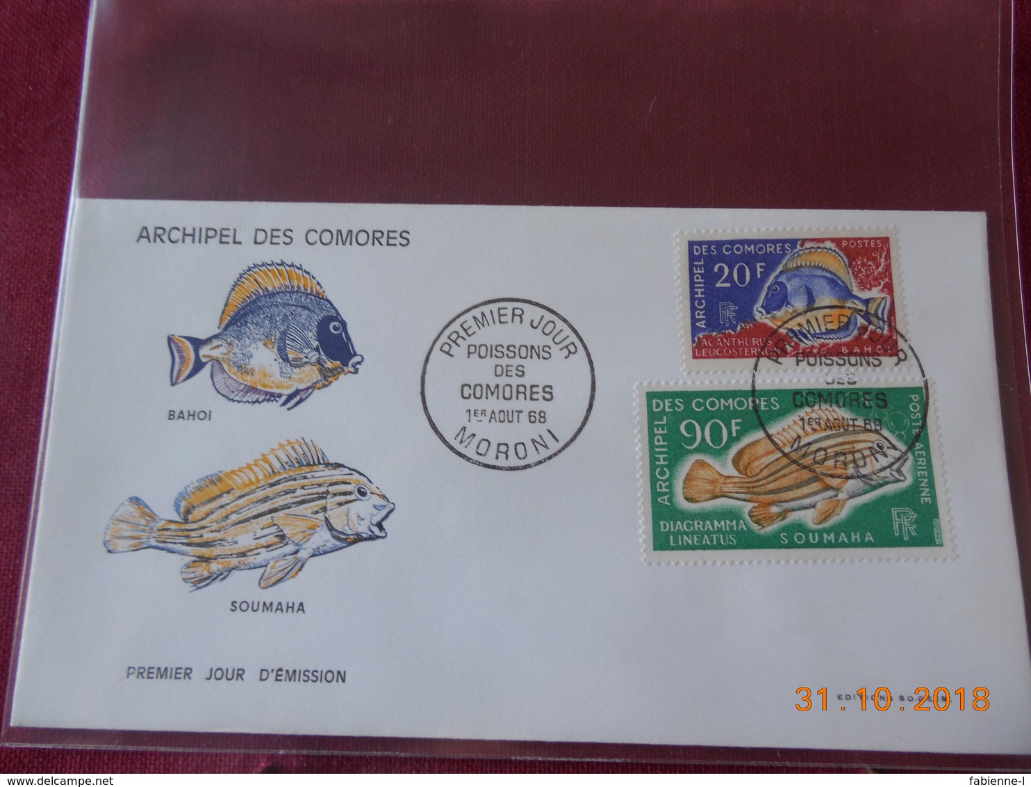 FDC De L Archipel Des Comores De 1968 ( Serie Des Poissons) Dont Poste Aerienne - Lettres & Documents