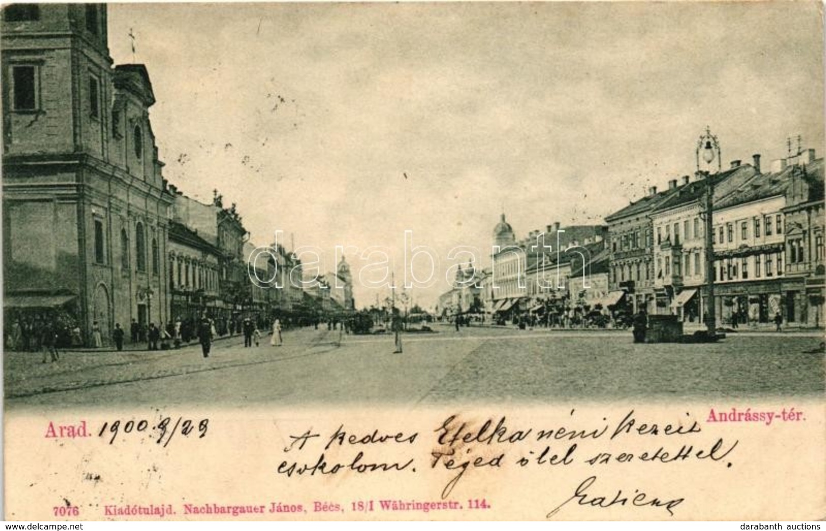 * T2 1900 Arad, Andrássy Tér, üzletek. Kiadja Nachbargauer János / Square, Shops - Non Classés