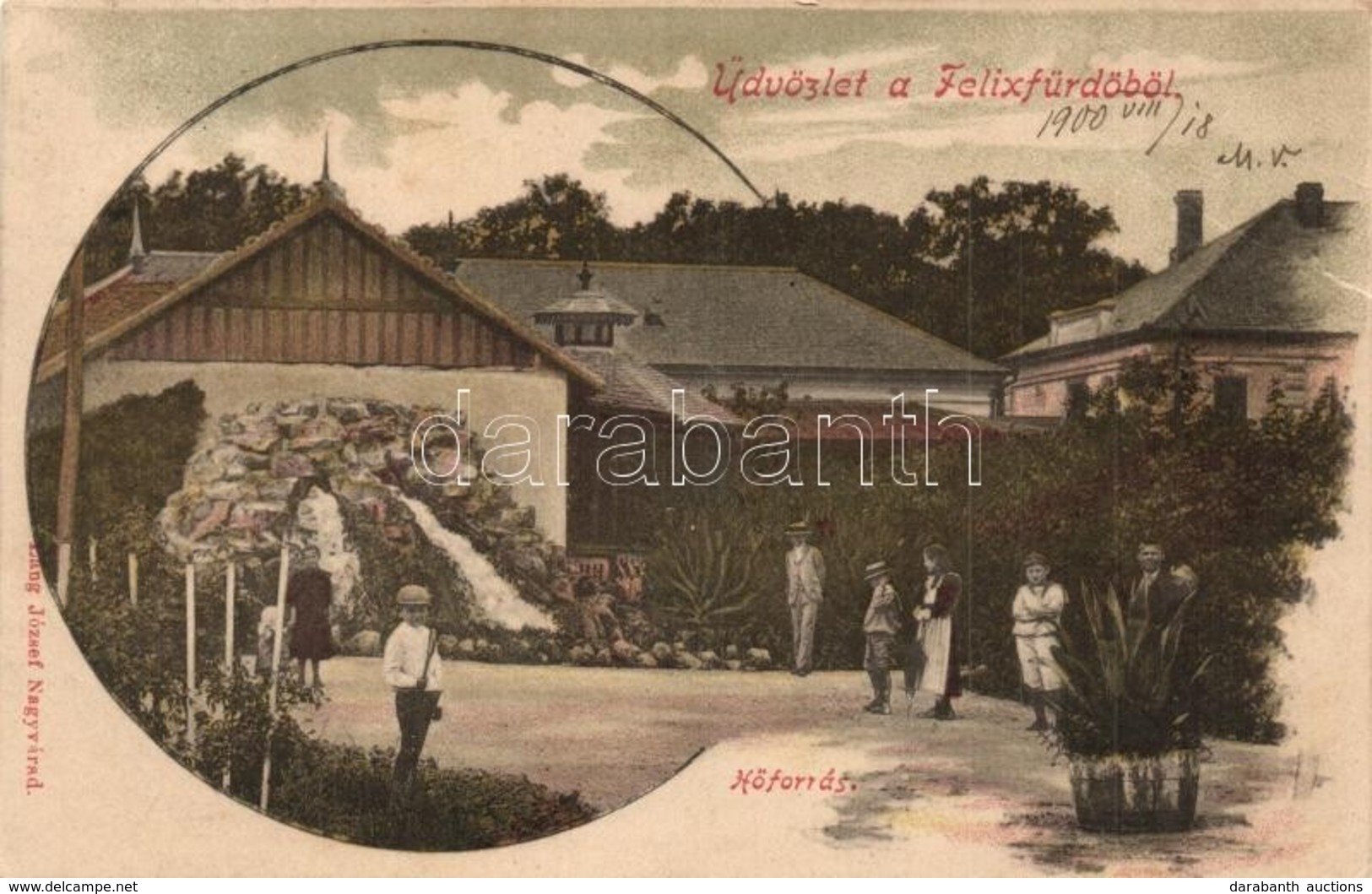 T3 1900 Félixfürdő, Baile Felix; Hőforrás, Fürdő Pavilon. Kiadja Lang József / Thermal Spring, Spa Hall (szakadás / Tear - Non Classés