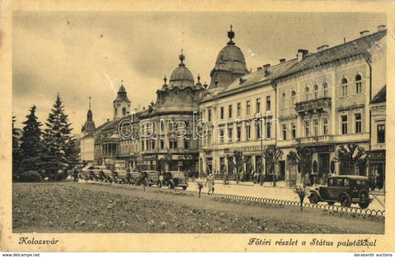 ** T2/T3 Kolozsvár, Cluj; Fő Tér, Státus Paloták / Main Square, Palaces, Automobiles (ragasztónyom / Gluemark) - Non Classés