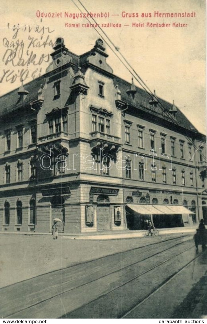 * T2/T3 Nagyszeben, Hermannstadt, Sibiu; Római Császár Szálloda, Ludwig Ferencz & Co. és Franz Geisberger üzlete; W. L.  - Non Classés