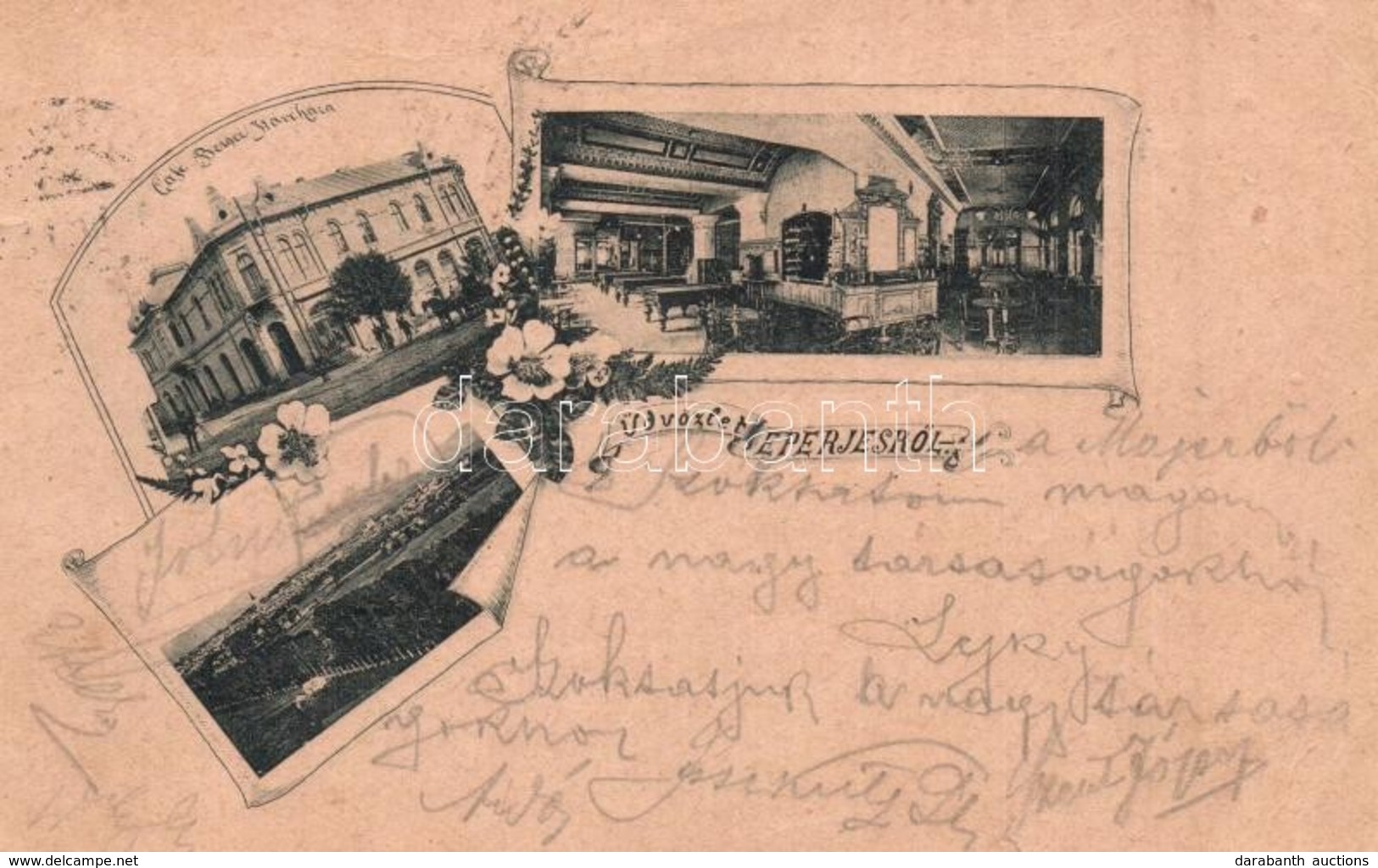 T2/T3 1899 Eperjes, Presov; Berger Kávéháza, Belső Biliárd Asztalokkal / Cafe Interior With Billiards Tables. Floral (ki - Non Classés