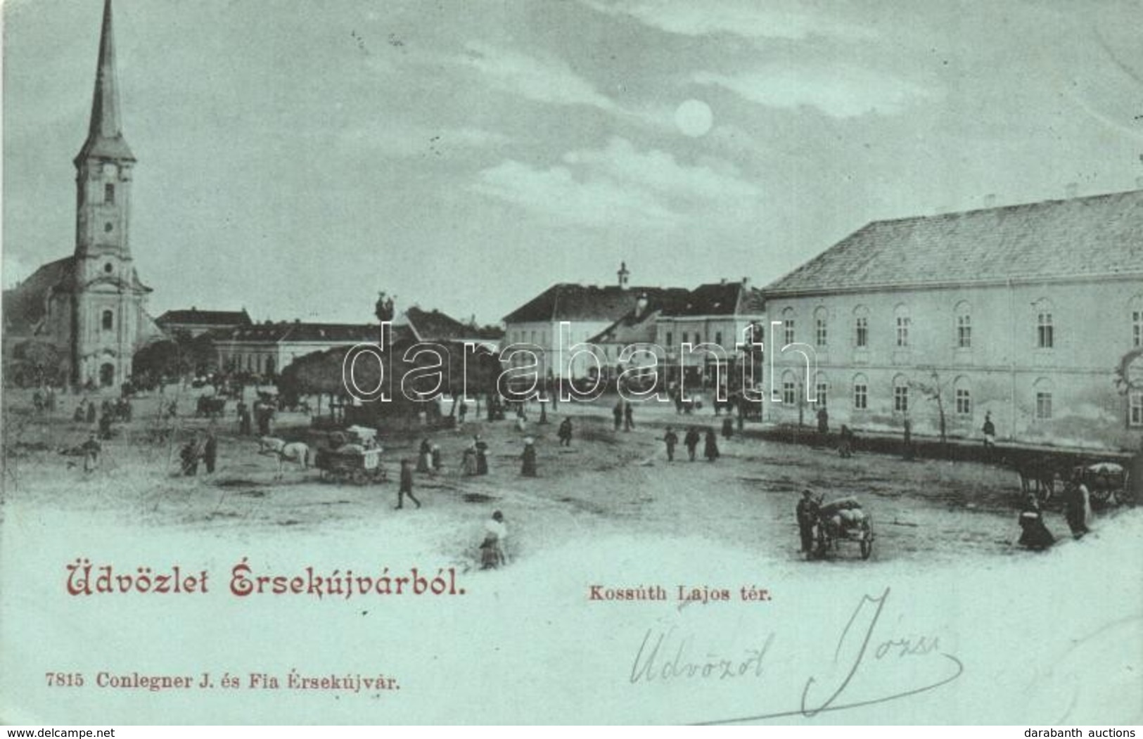 T2/T3 1899 Érsekújvár, Nové Zamky; Kossuth Lajos Tér, Templom, Piac. Conlegner J és Fia Kiadása / Square With Church, Ma - Ohne Zuordnung