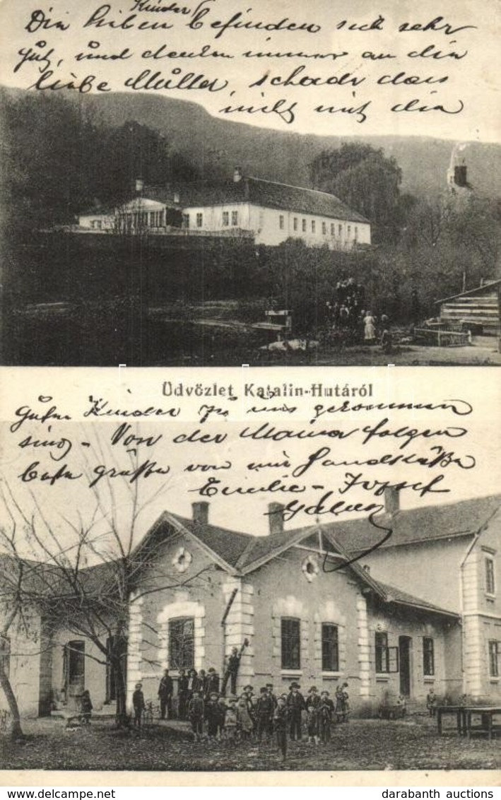 T2/T3 1918 Katalinhuta, Katarínska Huta (Szinóbánya, Cinobana); Vasútállomás, Üveggyári Kastély / Railway Station, Glass - Non Classificati