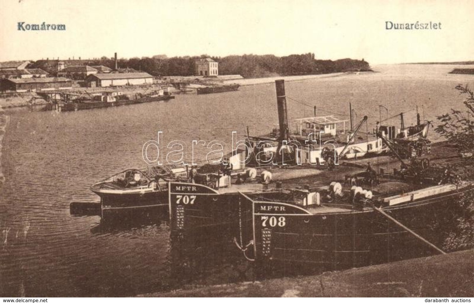 * T2/T3 Komárom, Komárnó; Duna, MFTR 707. és 708. Uszályok / Danube With Barges  (EB) - Non Classificati