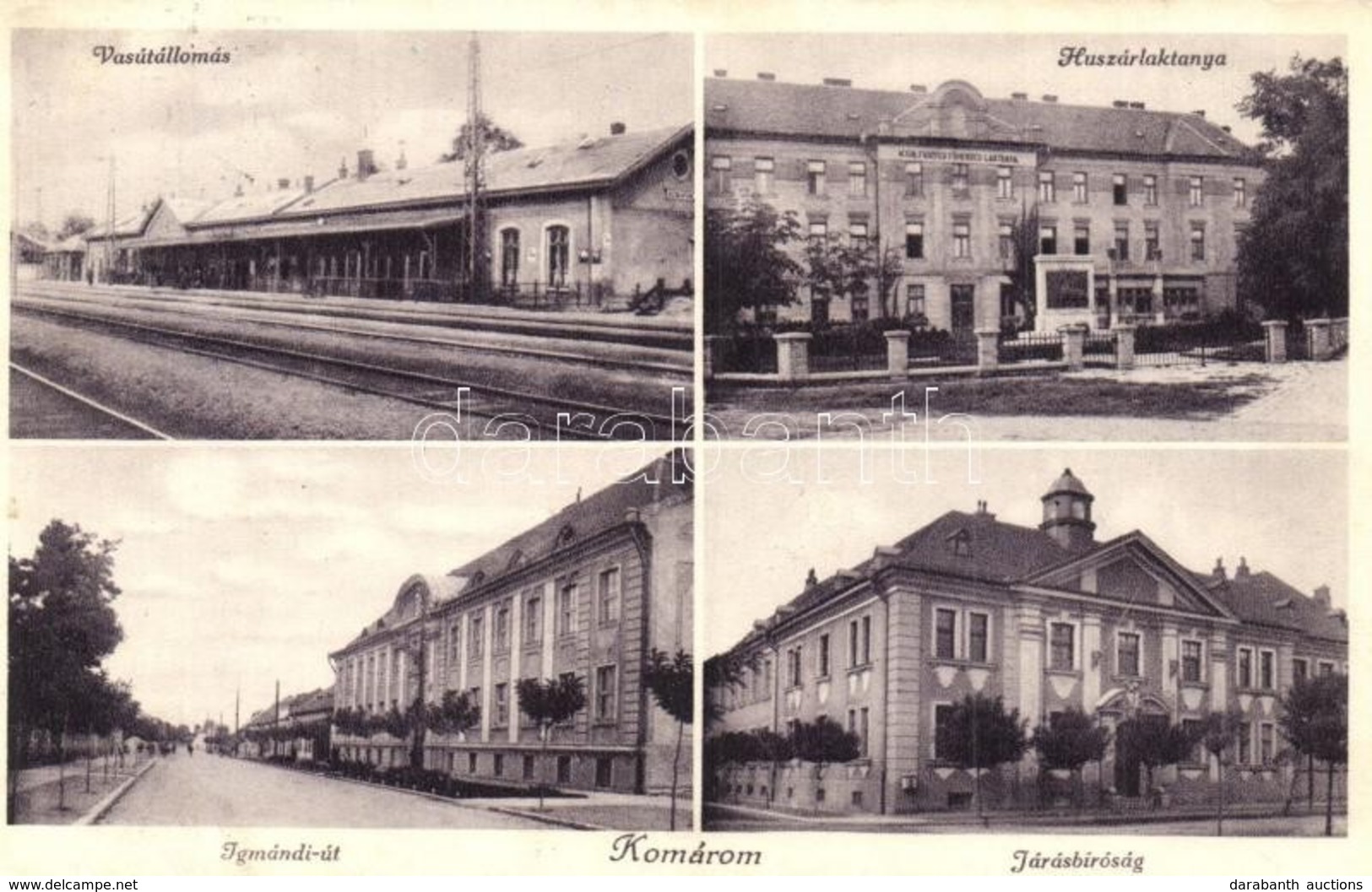 T2 Komárom, Komárno; Vasútállomás, M. Kir. Frigyes Főherceg Huszár Laktanya, Igmándi út, Járásbíróság / Railway Station, - Non Classificati