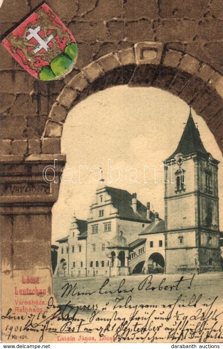 T2/T3 1901 Lőcse, Leutschau, Levoca; Városháza. Címeres Litho Keret / Town Hall. Art Nouveau, Coat Of Arms Litho Frame ( - Non Classificati