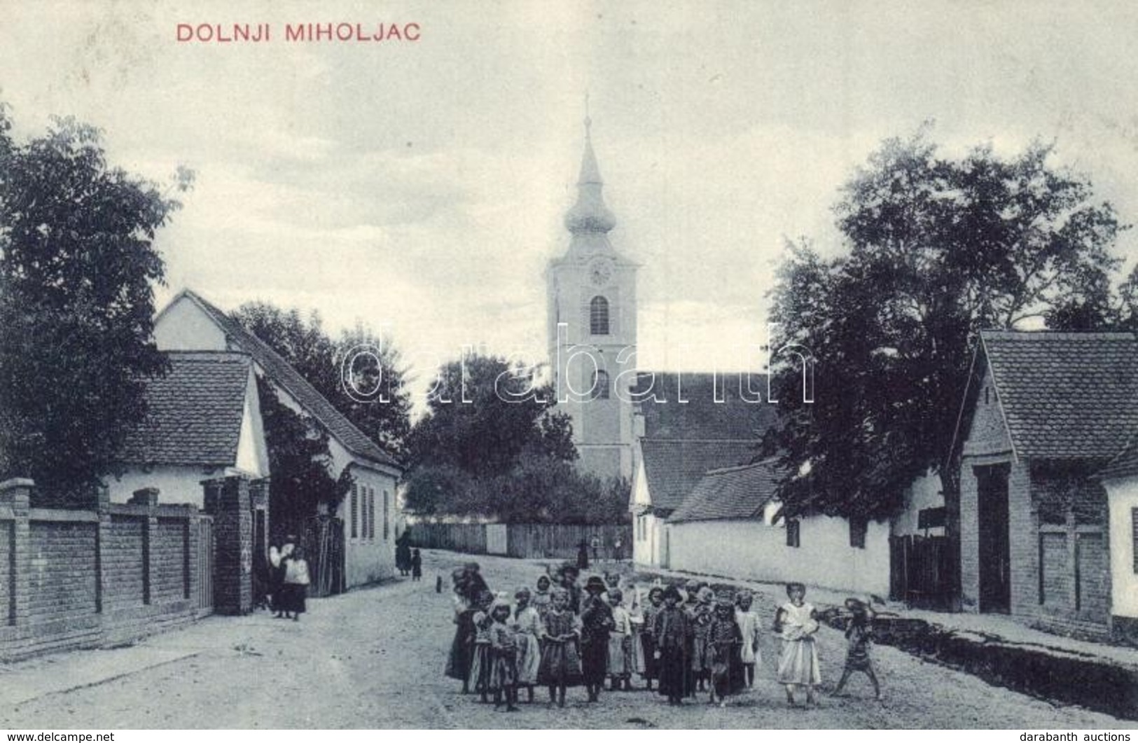 ** T2 Alsómiholjác, Unter-Miholtz, Donji Miholjac; Utcakép, Templom, Gyerekek. Kiadja T. Csima / Street View, Church, Ch - Non Classés