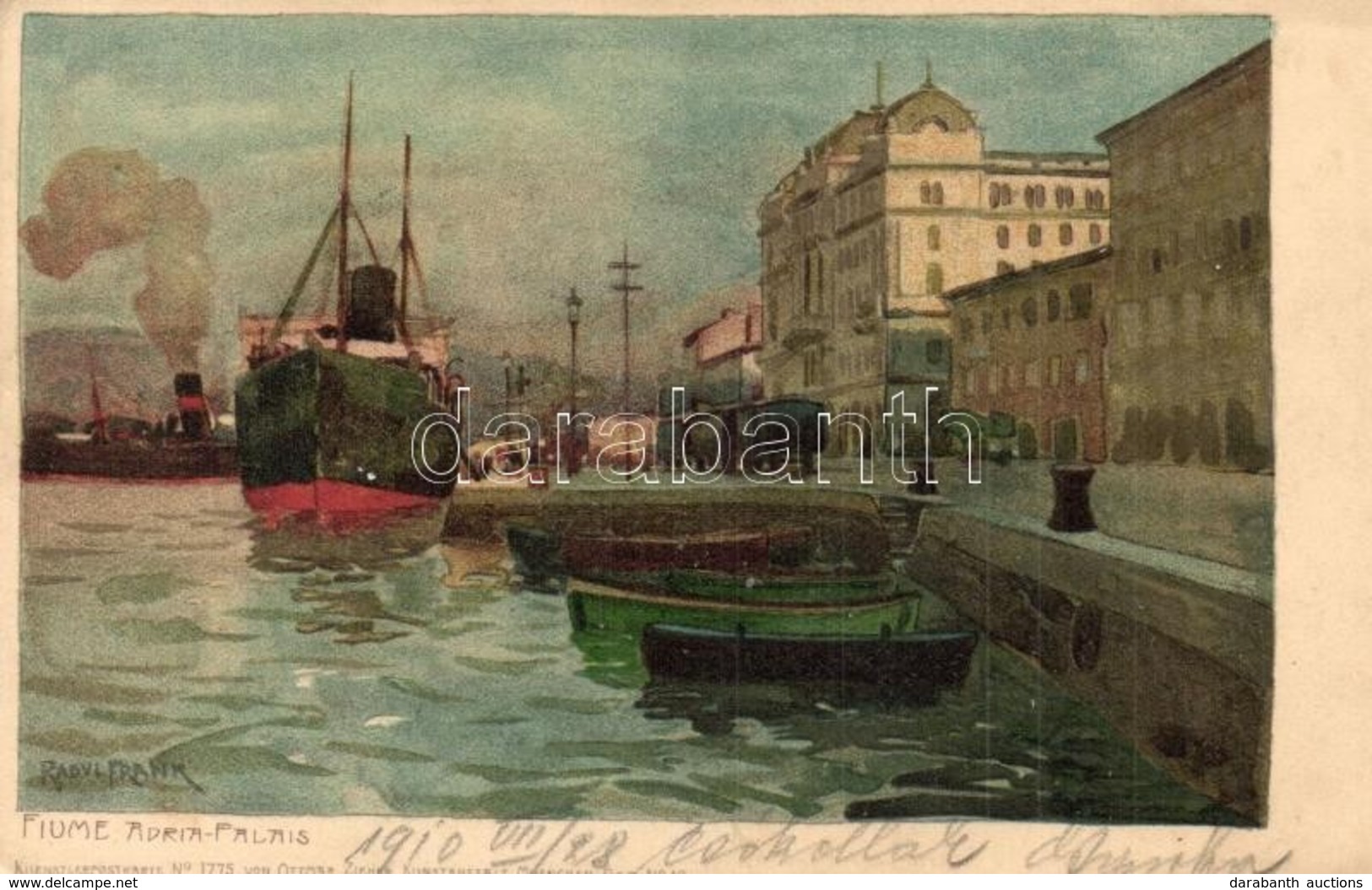 T2/T3 1910 Fiume, Adria Palais / Adria Palota, Rakpart, Gőzhajó, Vagonok / Palace, Quay, Steamships, Wagons. Ottmar Zieh - Non Classés