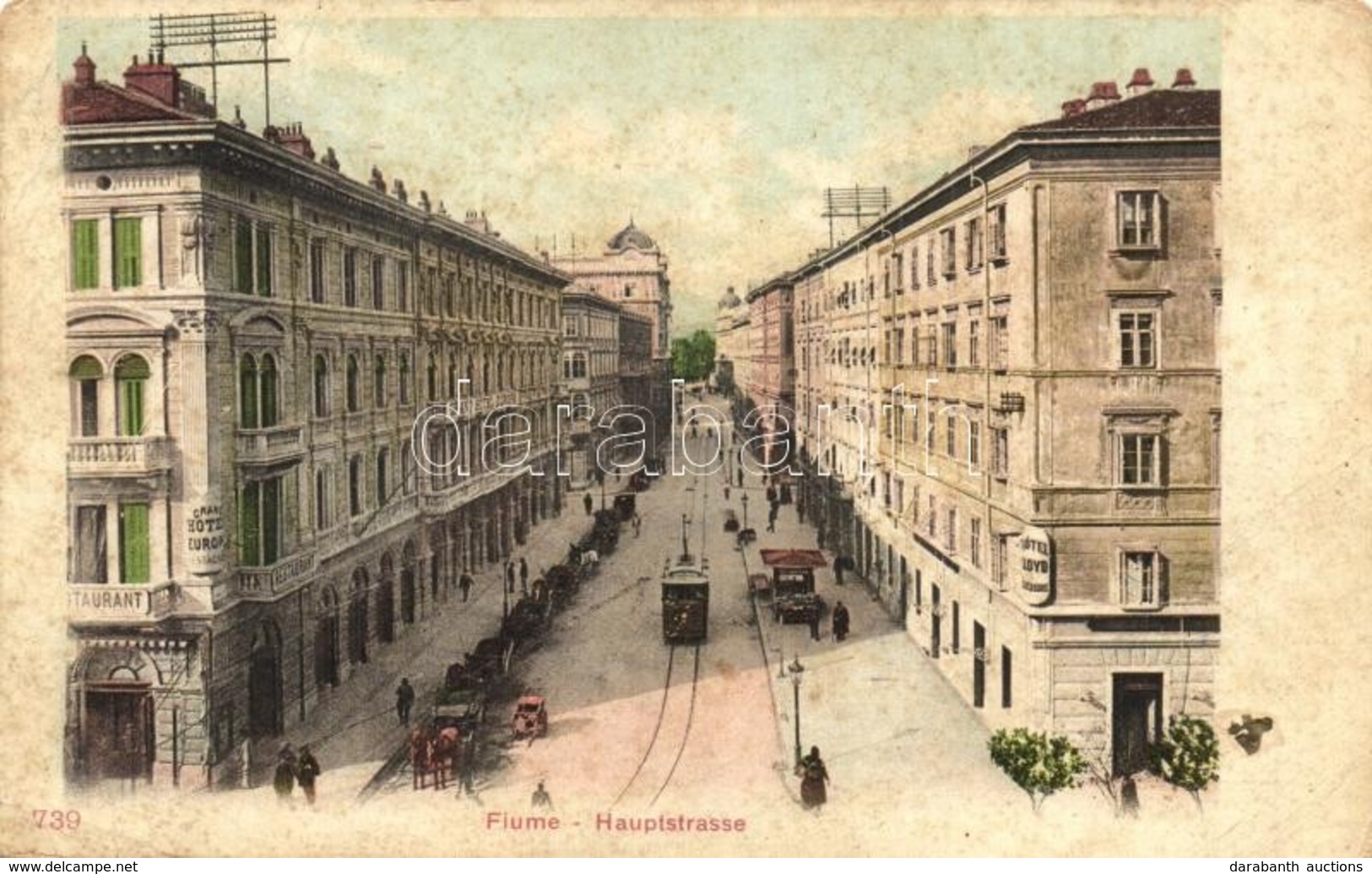 ** T2/T3 Fiume, Főutca, Grand Hotel Europa, Hotel Lloyd, Villamos / Main Street, Hotels, Tram (EK) - Non Classificati