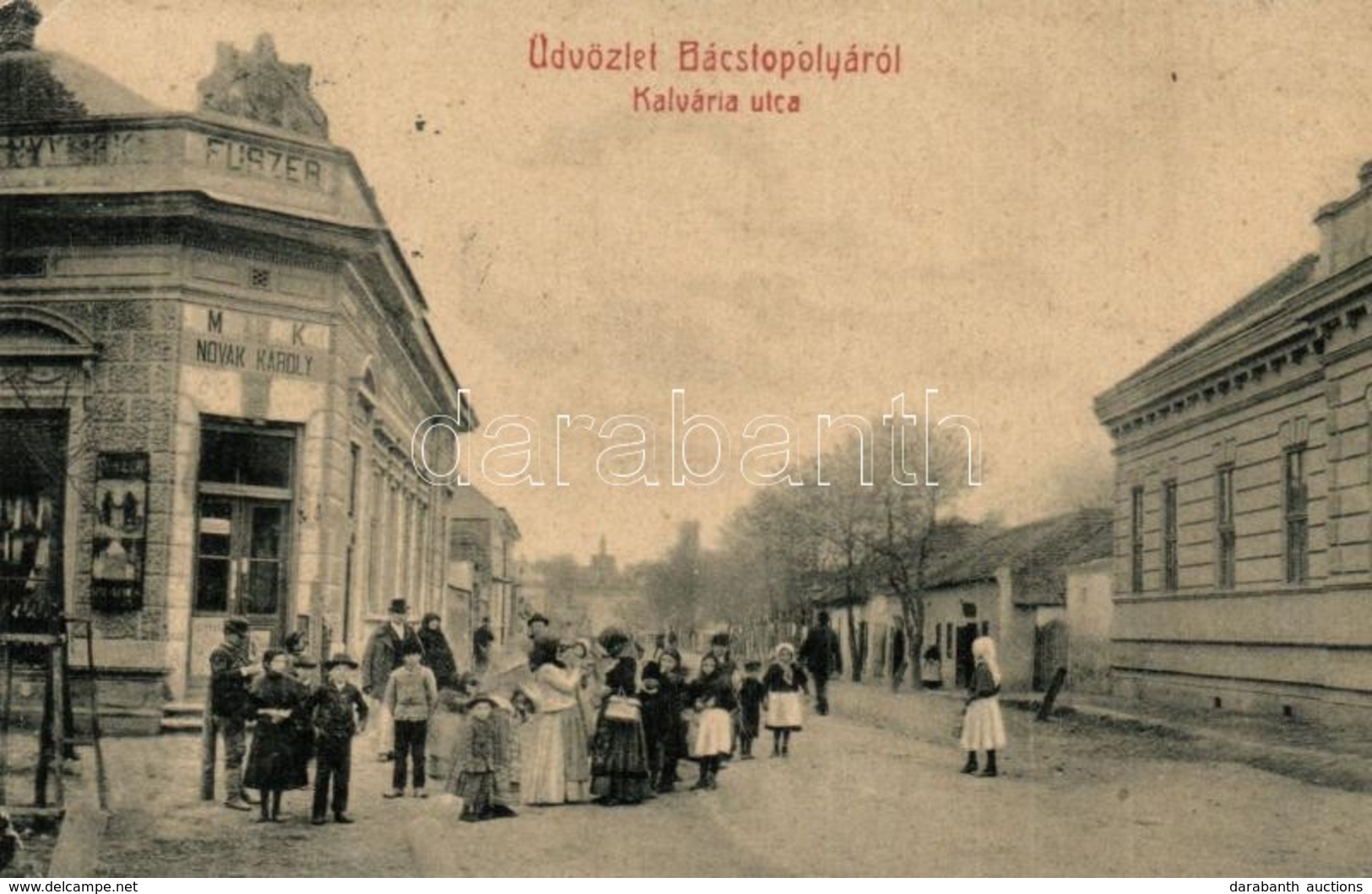 T2/T3 1918 Bácstopolya, Topolya, Backa Topola; Kálvária Utca, Novák Károly üzlete. W.L. (?) Kiadja Wilhelm Miksa / Stree - Non Classés