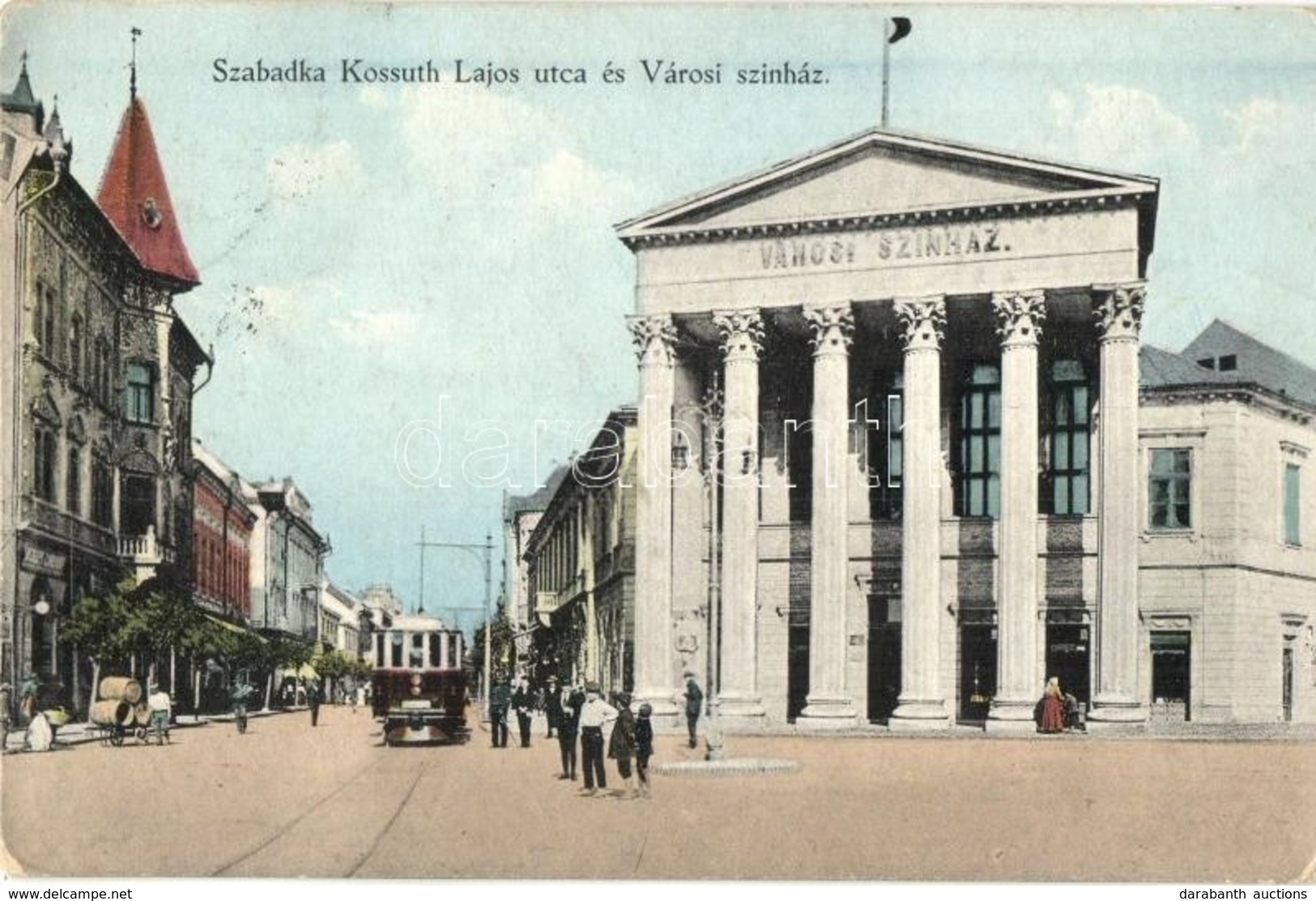 * T2/T3 Szabadka, Subotica; Kossuth Lajos Utca, Városi Színház, üzlet, Villamos. Kiadja Vig Zsigmond Sándor / Street Vie - Non Classés