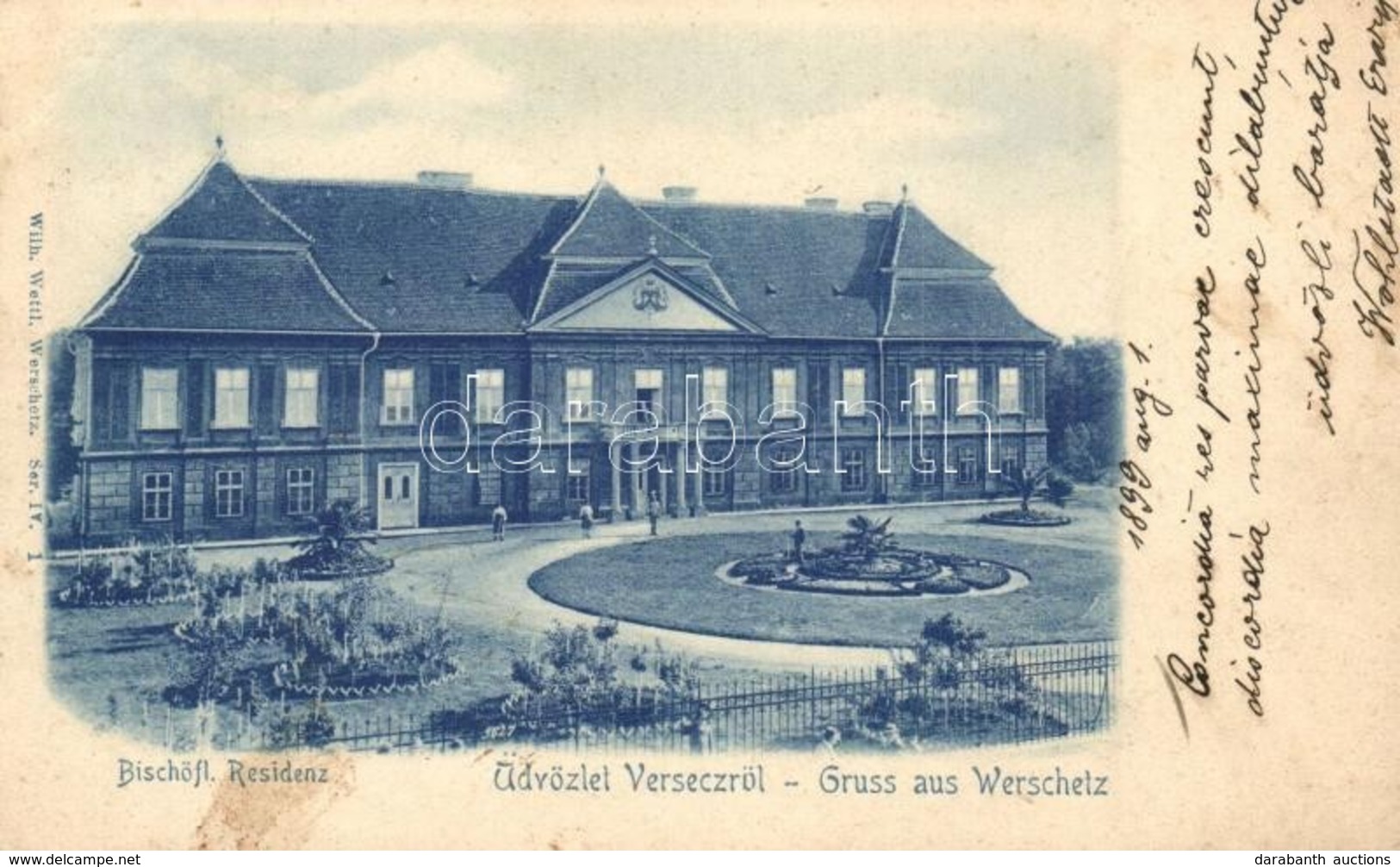 T2/T3 1899 Versec, Werschetz, Vrsac; Püspöki Lak, Kiadja Wilhelm Wettl / Episcopal Residence (EK) - Non Classificati