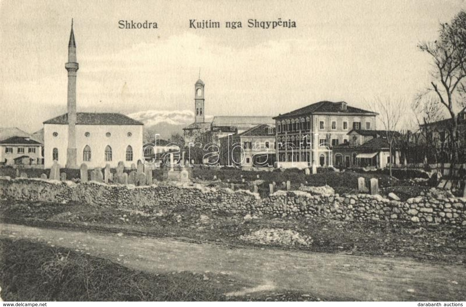 ** T1 Shkoder, Shkodra, Skutari; Kujtim Nga Shqypenja / Greetings From Albania, Street View With Mosque - Non Classificati