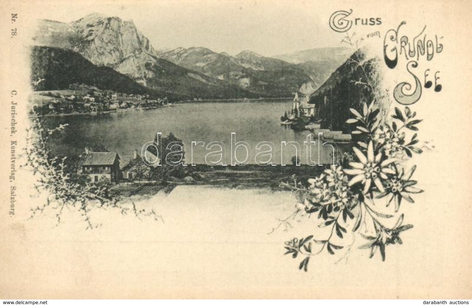 ** T2 Grundlsee, General View. C. Jurischek Kunstverlag Nr. 78. Art Novueau, Floral - Non Classificati