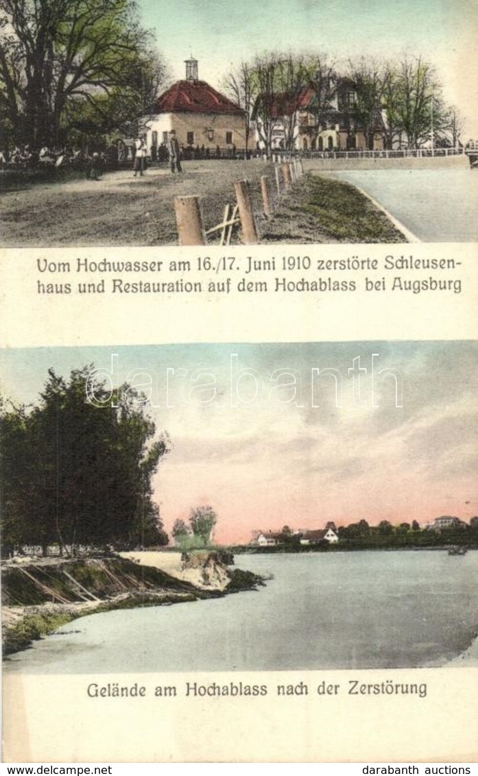 ** T1/T2 1910 Augsburg, Hochablass;  Vom Hochwasser Zerstörte Schleusenhaus Und Restauration / Restaurant, Flood - Non Classés