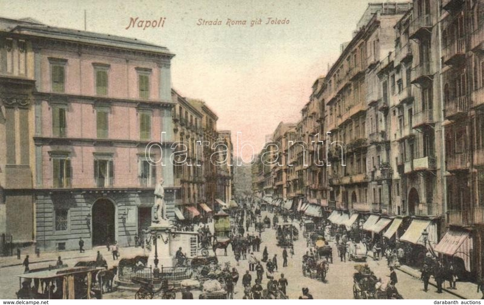 ** T1 Napoli, Naples; Strada Roma Gia Toledo / Street View, Horse-drawn Tram, Shops, Market. Paul Trabert - Non Classés