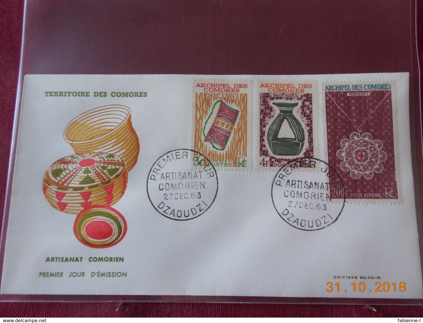 FDC De L Archipel Des Comores De 1963 ( Serie Artisanat) Dont  Poste Aerienne - Lettres & Documents