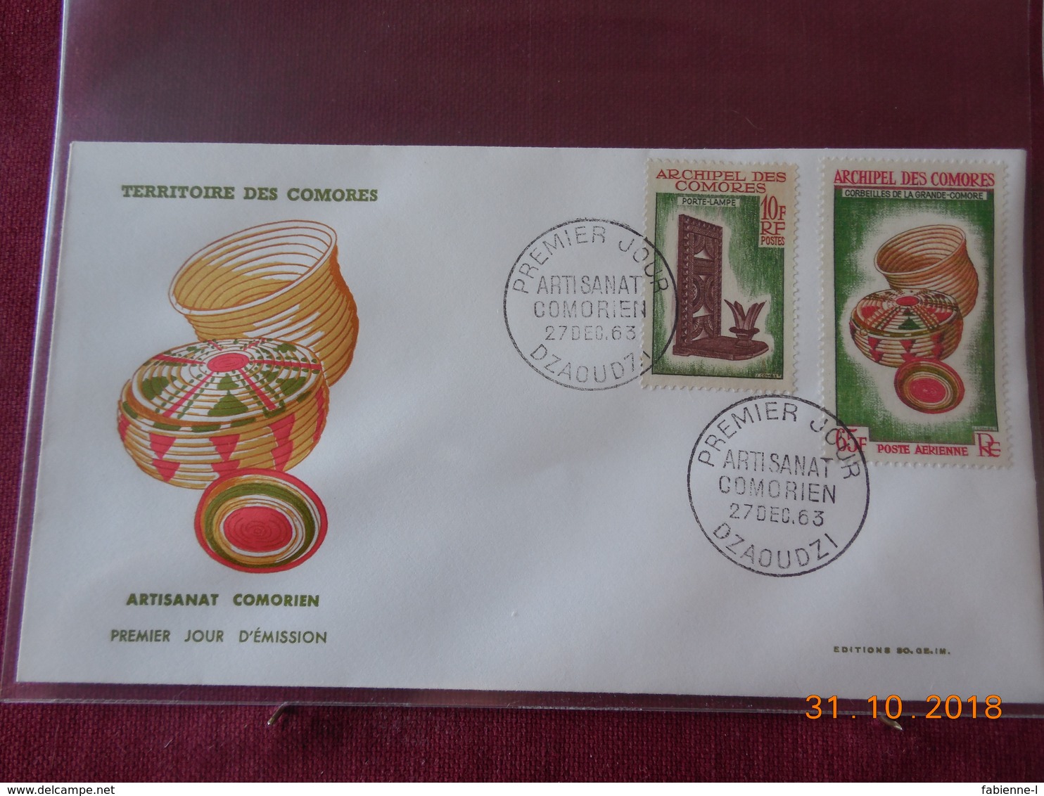 FDC De L Archipel Des Comores De 1963 ( Serie Artisanat) Dont  Poste Aerienne - Brieven En Documenten