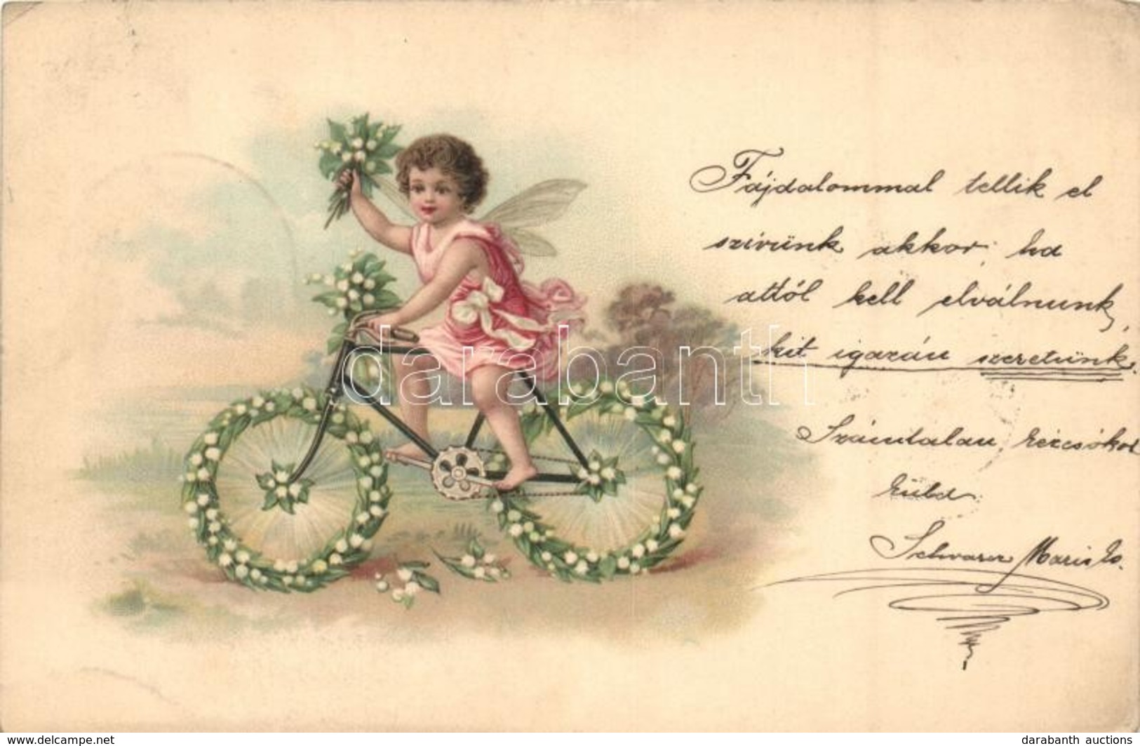 T2/T3 Angel On Bicycle, Greeting Card, Litho (EK) - Non Classés