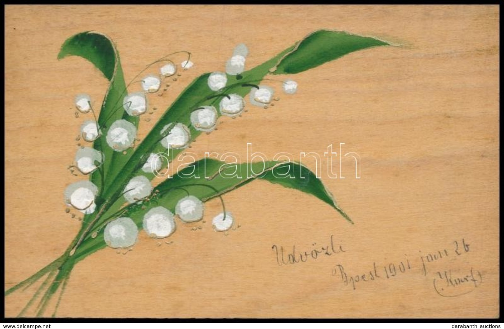 T3 Üdvözlőlap Fakéregből / Wooden Greeting Card With Flower (kis Szakadás / Small Tear) - Non Classificati