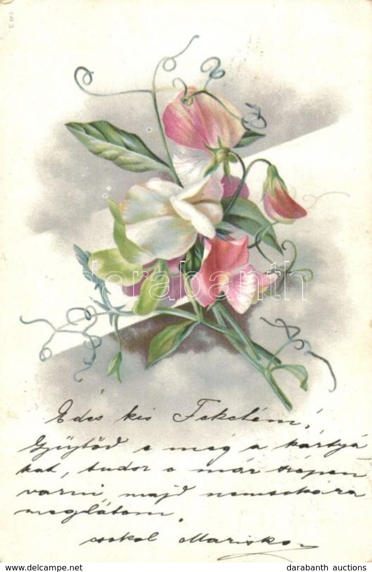 T2/T3 1900 Flowers. Floral Litho Greeting Card (kopott Sarkak / Worn Corners) - Non Classés