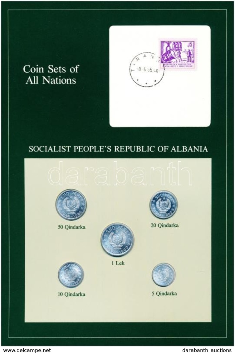 Albánia 1969. 5q-1L (5xklf), 'Coin Sets Of All Nations' Forgalmi Szett Felbélyegzett Kartonlapon T:1 
Albania 1969. 5 Qi - Non Classés