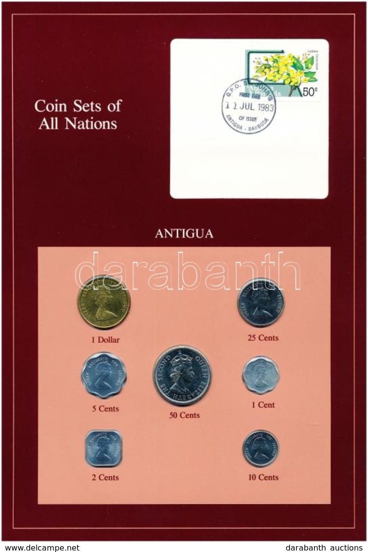 Antigua 1965-1983. 5c-1D (7xklf), 'Coin Sets Of All Nations' Forgalmi Szett Felbélyegzett Kartonlapon T:1 
Antigua 1965- - Non Classés
