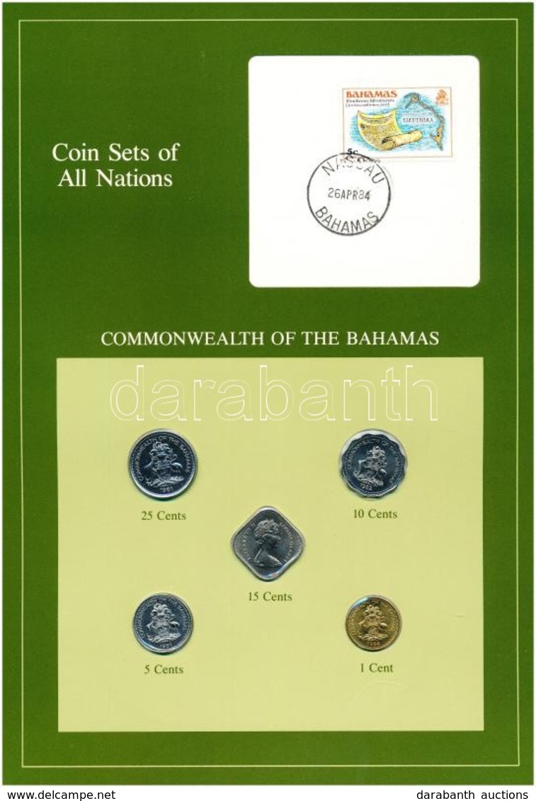 Bahamák 1969-1984. 1c-15c (5xklf), 'Coin Sets Of All Nations' Forgalmi Szett Felbélyegzett Kartonlapon T:1 
Bahamas 1969 - Non Classés