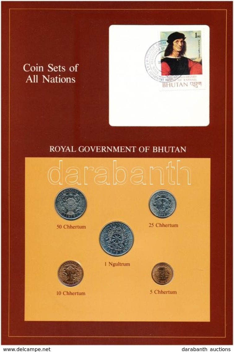 Bhután 1979. 5ch-1Ng (7xklf), 'Coin Sets Of All Nations' Forgalmi Szett Felbélyegzett Kartonlapon T:1 
Bhutan 1979. 5 Ch - Non Classés