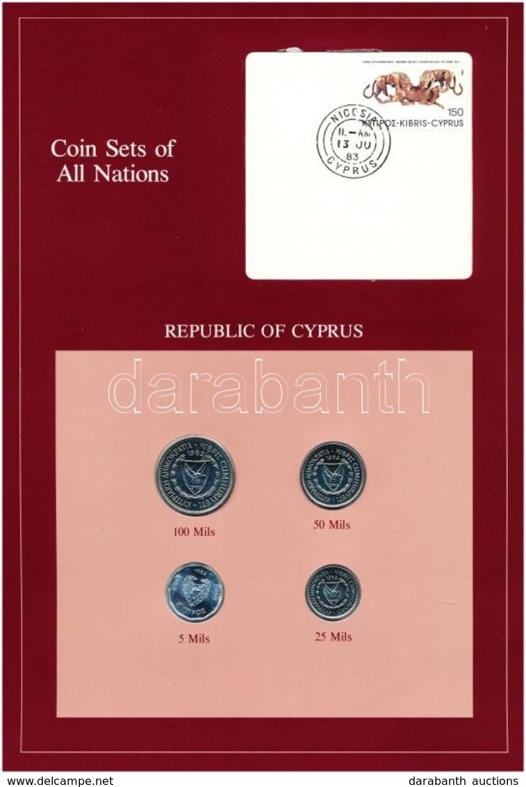 Ciprus 1982. 5m-100m (4xklf), 'Coin Sets Of All Nations' Forgalmi Szett Felbélyegzett Kartonlapon T:1 
Cyprus 1982. 5 Mi - Non Classés