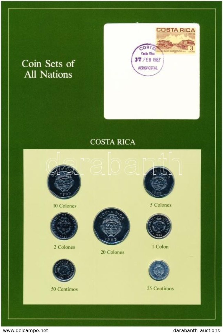 Costa Rica 1983-1984. 25c-20C (7xklf), 'Coin Sets Of All Nations' Forgalmi Szett Felbélyegzett Kartonlapon T:1 
Costa Ri - Non Classés