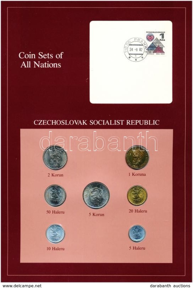 Csehszlovákia 1976-1980. 10h-5K (7xklf), 'Coin Sets Of All Nations' Forgalmi Szett Felbélyegzett Kartonlapon T:1 
Czecho - Non Classificati