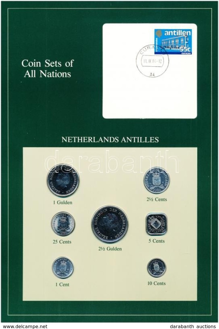 Holland-Antillák 1982-1984. 1c-2 1/2G (7xklf), 'Coin Sets Of All Nations' Forgalmi Szett Felbélyegzett Kartonlapon T:1 
 - Non Classificati