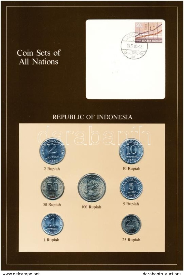 Indonézia 1970-1979. 1R-100R (7xklf), 'Coin Sets Of All Nations' Forgalmi Szett Felbélyegzett Kartonlapon T:1 
Indonesia - Ohne Zuordnung